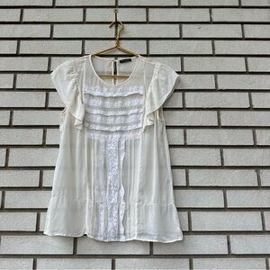 Massimo Dutti Sheer Silk Lace Flutter Sleeve Tunic Dress Cream Ivory Size 10